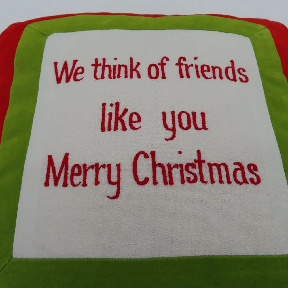 VTG Silvestri Merry Christmas Embroidered Green Red Square Holiday Throw Pillow